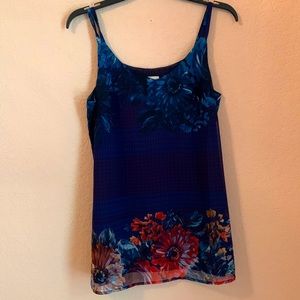 CAbi, Artist Cami (Item 3434), tunic length lined cami in floral pattern.